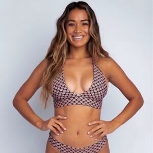 NEW Skatie Lacey Halter Bikini Top in Waikiki Print XL